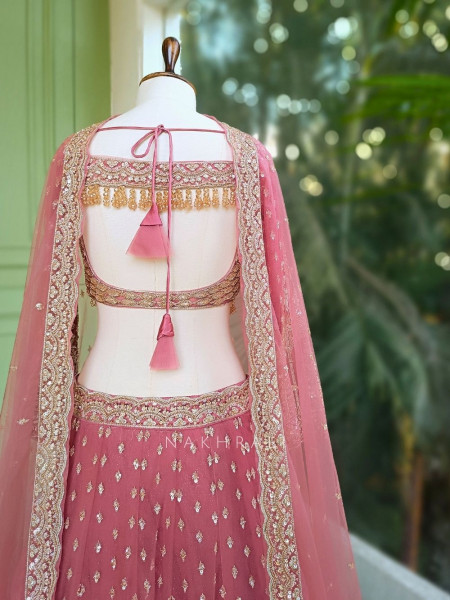 Rivasha Pink Embroidered Bridal Lehenga with Sequin and Bead Work