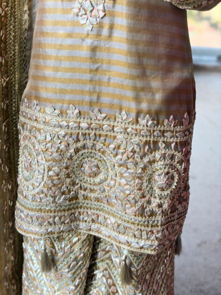 Suhasini Gold Kurta Palazzo Set with Zari Stone Work