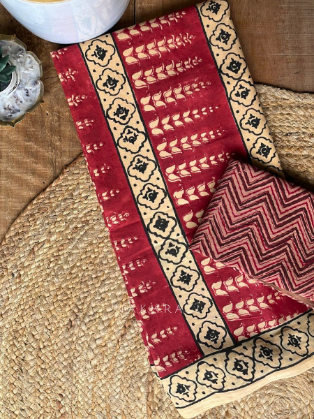Varnika Maroon Block Print Saree with Traditional Motifs