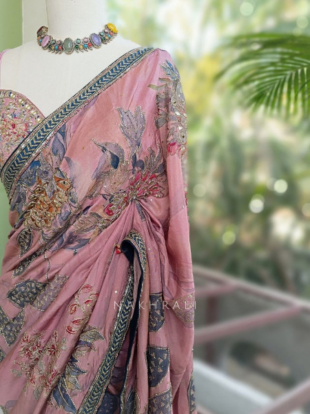 Iris Light Purple Saree with Mirror & Embroidery Blouse