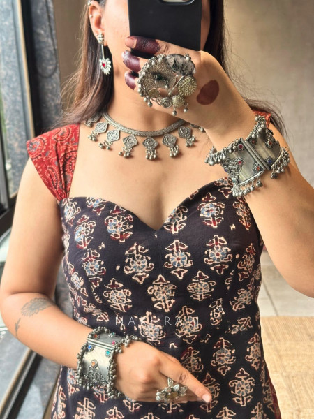 Bijuria Black & Red Cotton Chaniya Choli with Kurta-Style Blouse