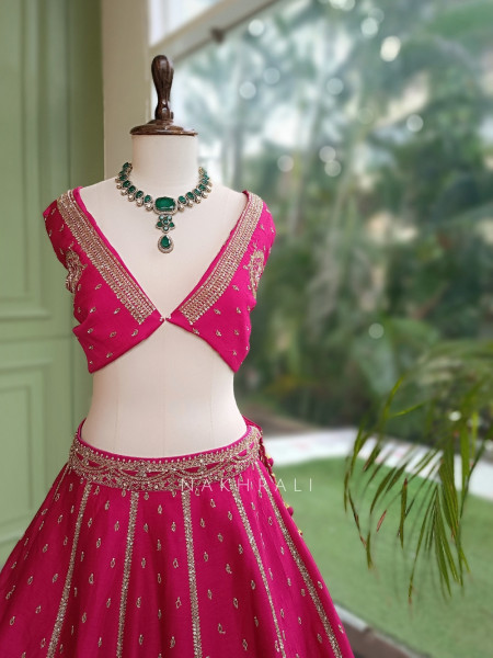 Pravya Magenta Raw Silk Unstitched Bridal Lehenga