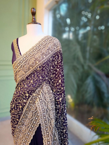 Vanya Wine Zari Sequin Saree