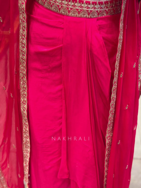 Ruvica Magenta Indo Western Draped Set with Embroidery Work