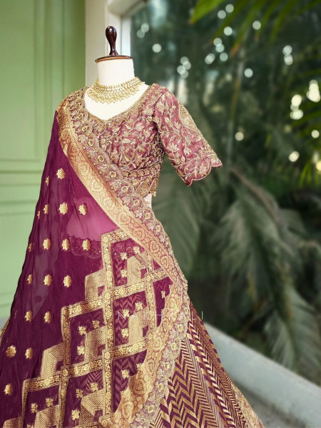 Rivana Maroon Bridal Lehenga with Zari and Sequin Work