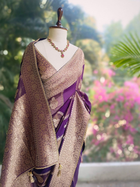 Riti Purple  Banarasi Saree with Zari Motifs