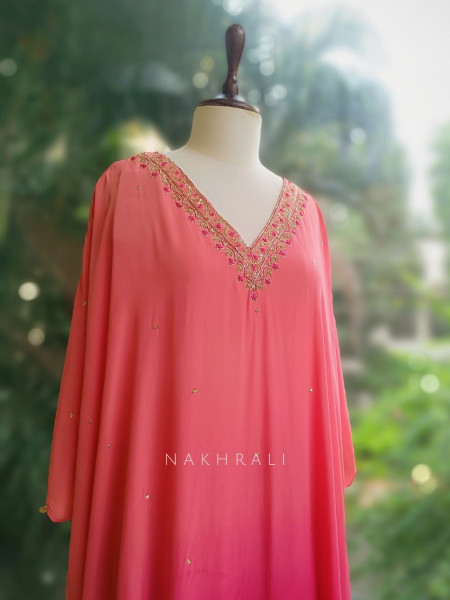 Gulabi Glow Magenta Kaftan Set with Thread and Cutdana Work