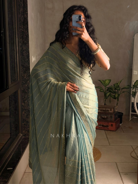 Vianaa BlueSaree with Cut Dana & Stone Work