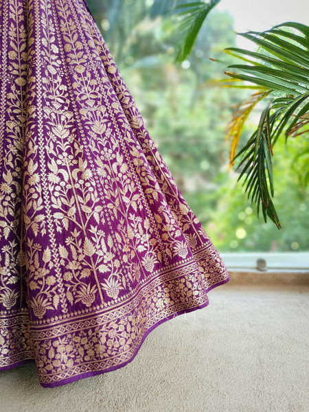 Vedhika Glint Purple Brocade Lehenga with Zari and Sequin Work
