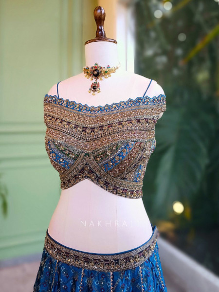 Elaris Blue Raw Silk Lehenga Set with Hand Embellishment