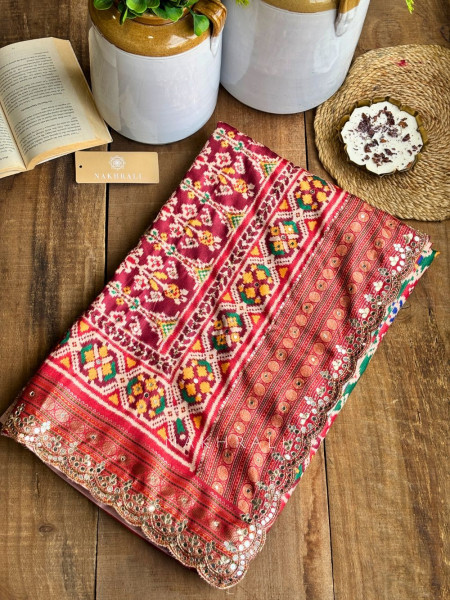 Aarini Magenta Patola Print Saree with Mirror Work Border