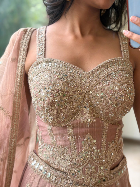 Zuri Peach Embroidered Indo Western Lehenga Set