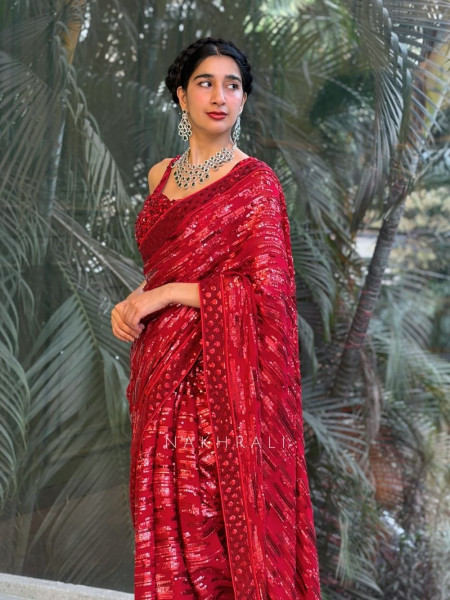 Iraaya Red Sequin Saree