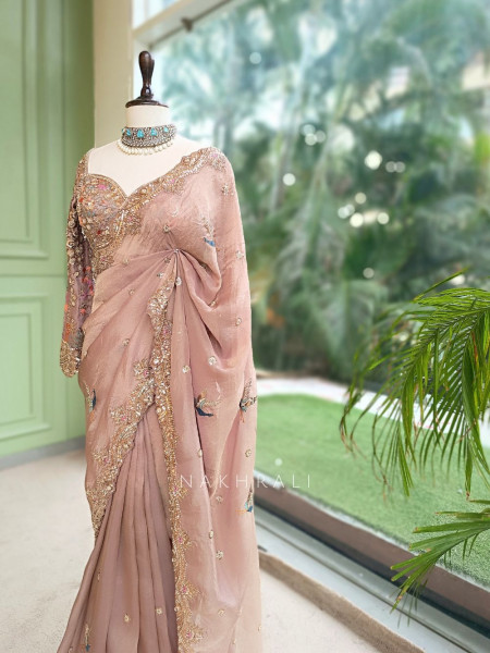 Avian Whimsy Light Purple Pure Organza Saree
