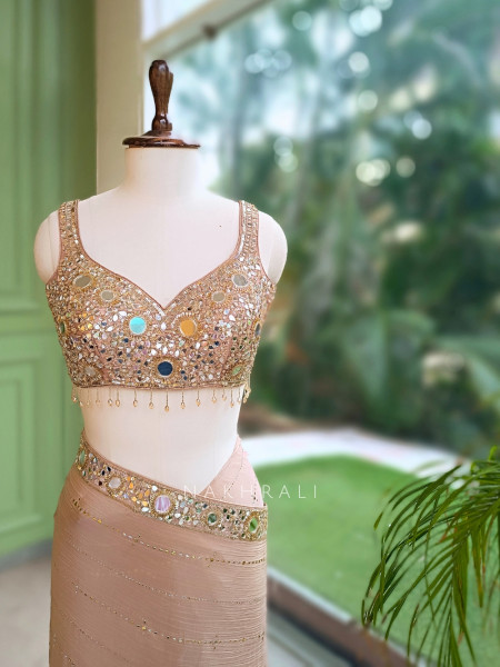 Mrinmayi  Antique Mauve Crushed Georgette Saree with Readymade Blouse