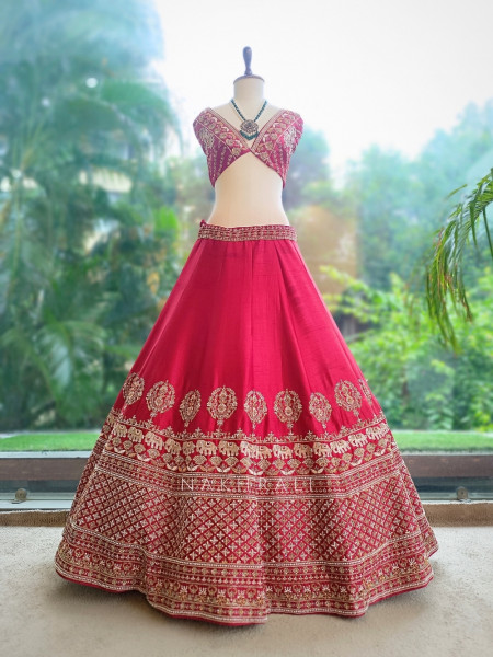 Gul-E-Rani Crimson Red Heritage Raw Silk Bridal Lehenga Set