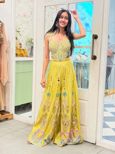 Nymera Parrot Green Embellished Jumpsuit with Mirror Bead Work