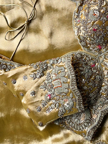Swarnim Avadh Golden Saree with Readymade Blouse