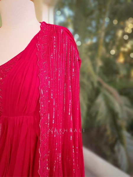 Serenara Red Drape Saree with Embellished Cape