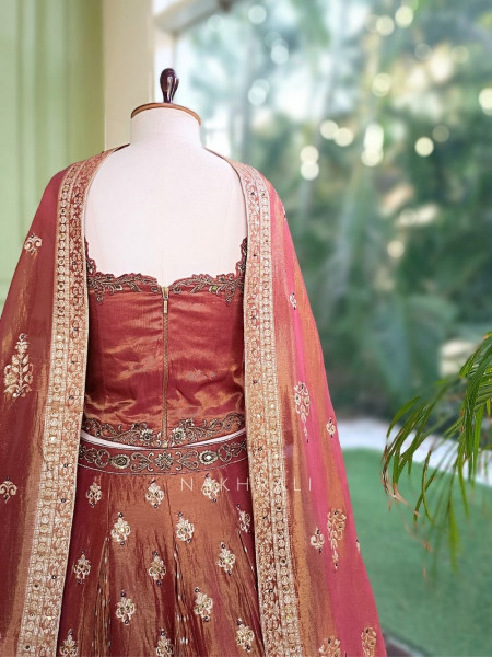 Surmayi Pink Onion Tissue Silk Indo-Western Lehenga