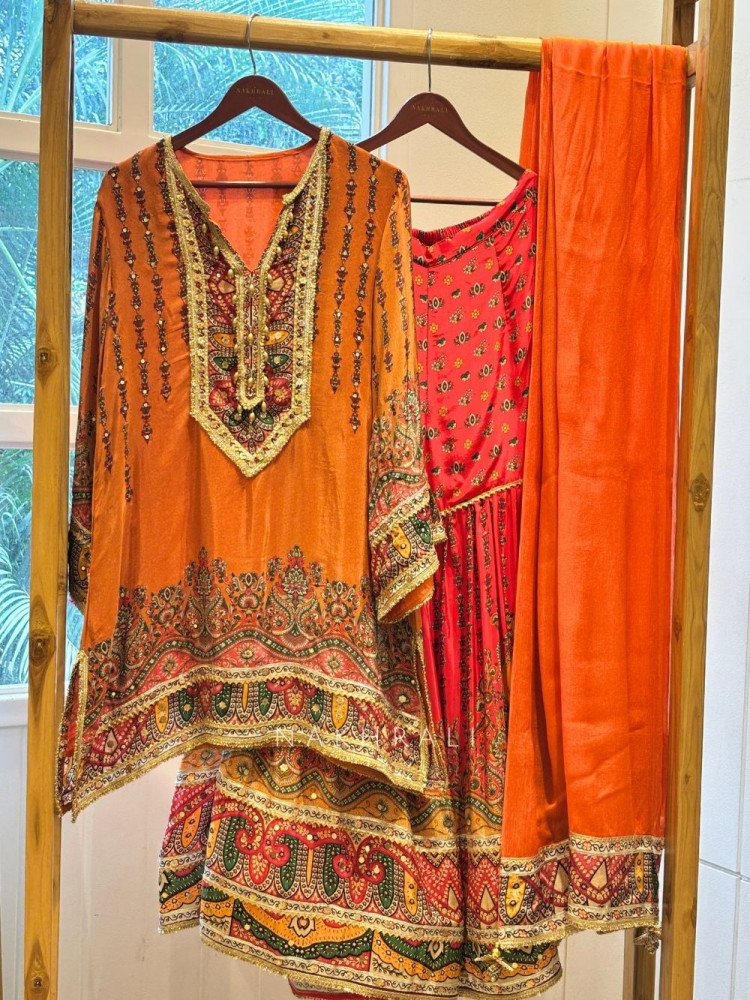 Image of Rangvalli Orange Modal Satin Gharara Suit Set
