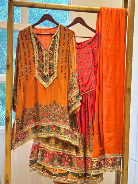 Rangvalli Orange Modal Satin Gharara Suit Set