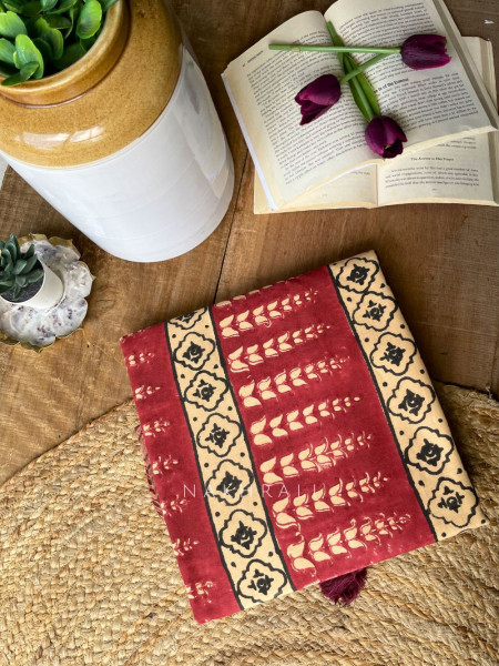 Varnika Maroon Block Print Saree with Traditional Motifs