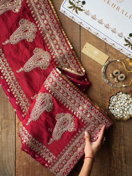 Rooh-Tara Maroon Pure Silk Crepe Saree