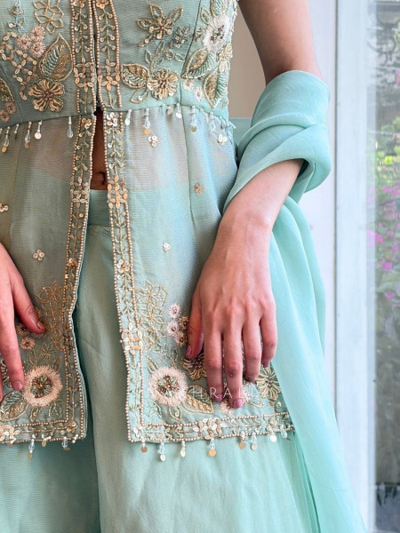 Zireya Sea Green Embellished Indo-Western Set