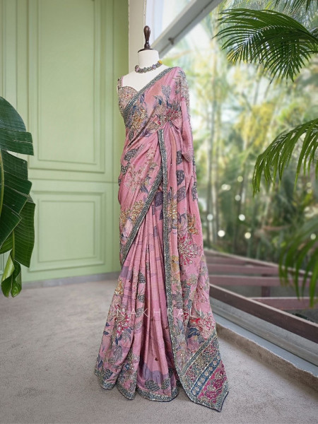 Iris Light Purple Saree with Mirror & Embroidery Blouse
