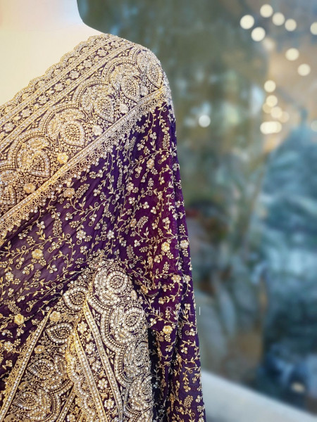 Vanya Wine Zari Sequin Saree