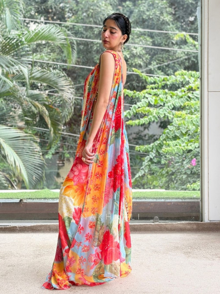Prism Multicolor Chiffon Drape Saree