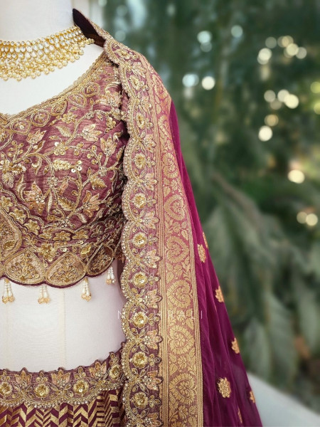 Rivana Maroon Bridal Lehenga with Zari and Sequin Work