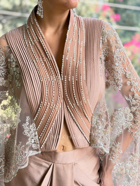 Elara Brown Indo-Western Skirt Set with Cape