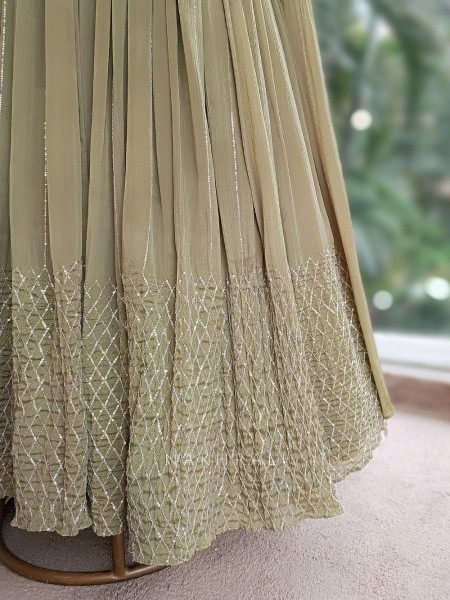 Zyana Green Indo-Western Gown with Sequin Detailing