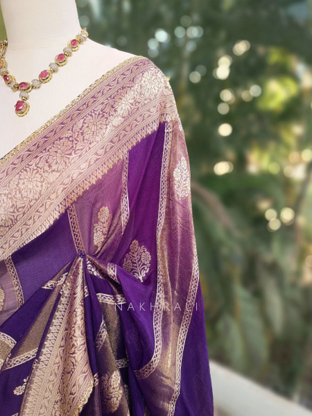 Riti Purple  Banarasi Saree with Zari Motifs