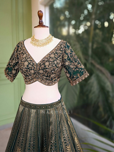 Rajwada Green Banarasi Lehenga with Zari and Sequin Work