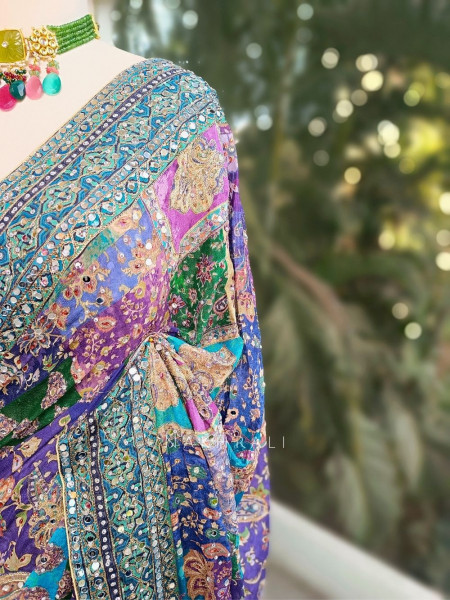 Tamaswini Blue Saree with Stone, Zari & Sequin Work