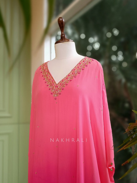Gulabi Glow Magenta Kaftan Set with Thread and Cutdana Work