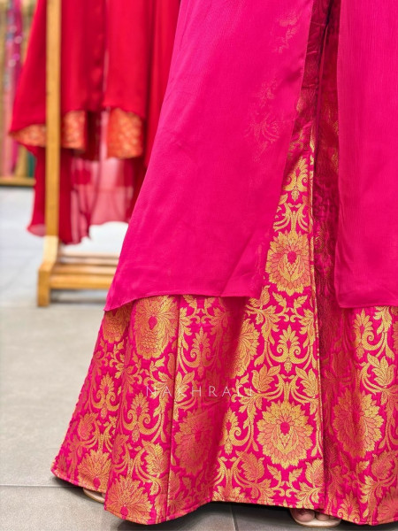 Sutra-Lekha Magenta Indo Western Palazzo Set With Embellished Yoke