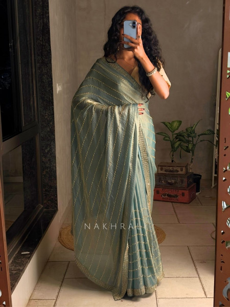 Vianaa BlueSaree with Cut Dana & Stone Work