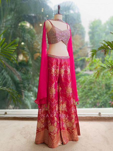Anaya Magenta Palazzo Set with Mirror & Cut Dana Work