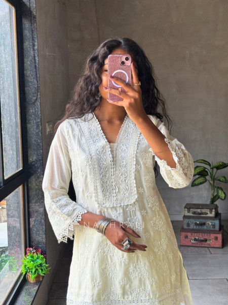 Mirelle Cream Co-ord Set with Lace Embroidery