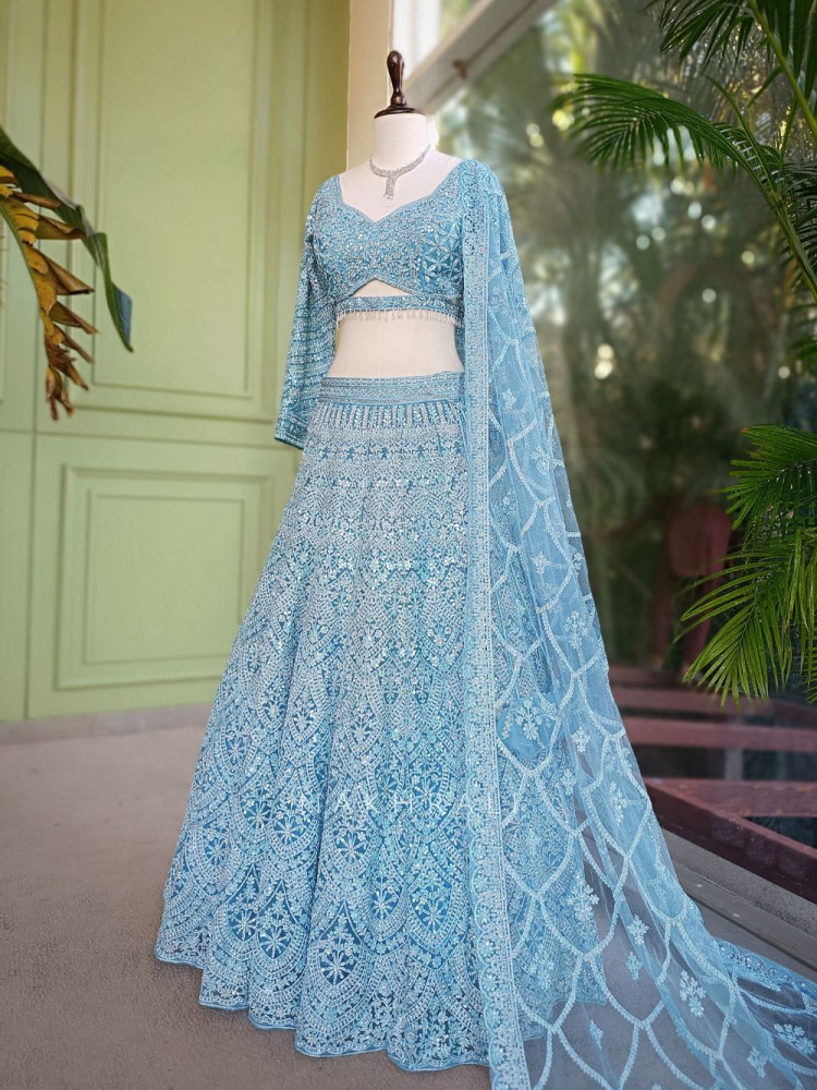 Image of Kireva Firozi Sequin Beaded Bridal Lehenga Set