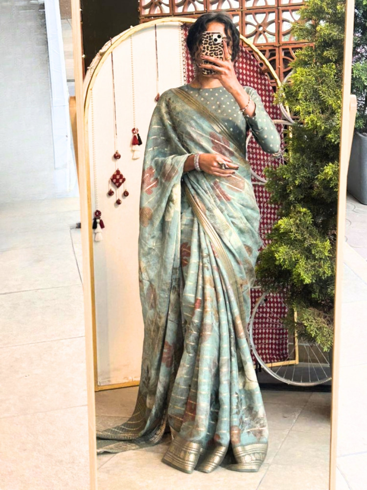 Image of Vijay Laxmi Persian Green Chanderi Saree with Zari work