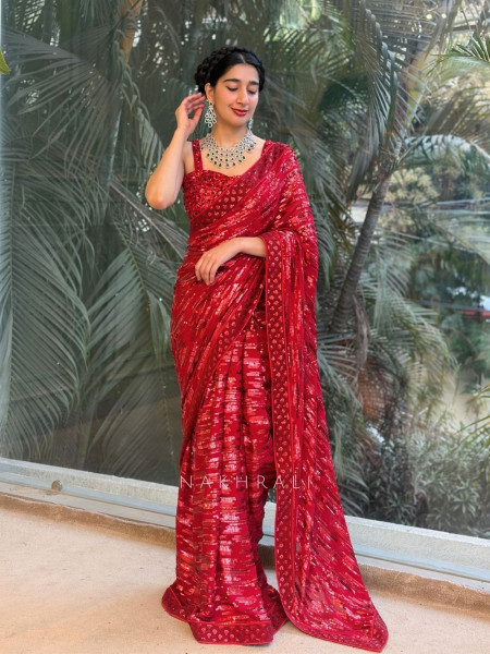 Iraaya Red Sequin Saree