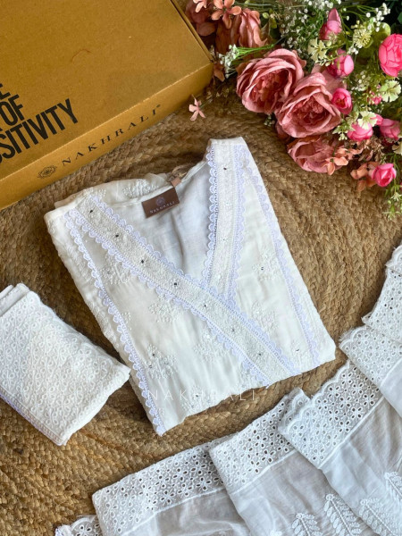 Evara White Lucknowi Anarkali Kurta Suit Set