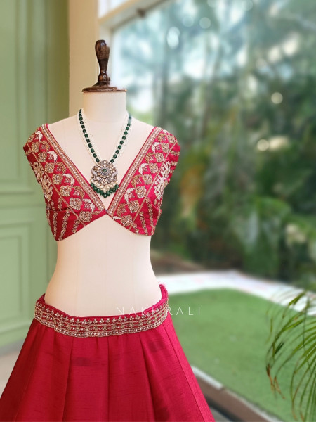 Gul-E-Rani Crimson Red Heritage Raw Silk Bridal Lehenga Set