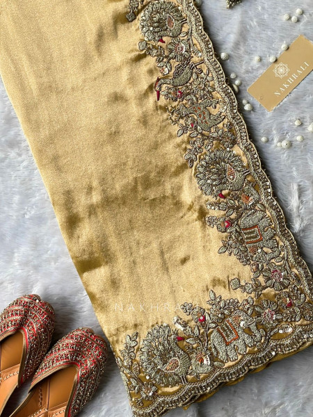 Swarnim Avadh Golden Saree with Readymade Blouse