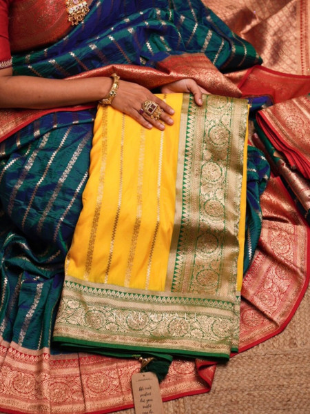Kaashi Yellow Banarasi Silk Saree with Brocade Pallu
